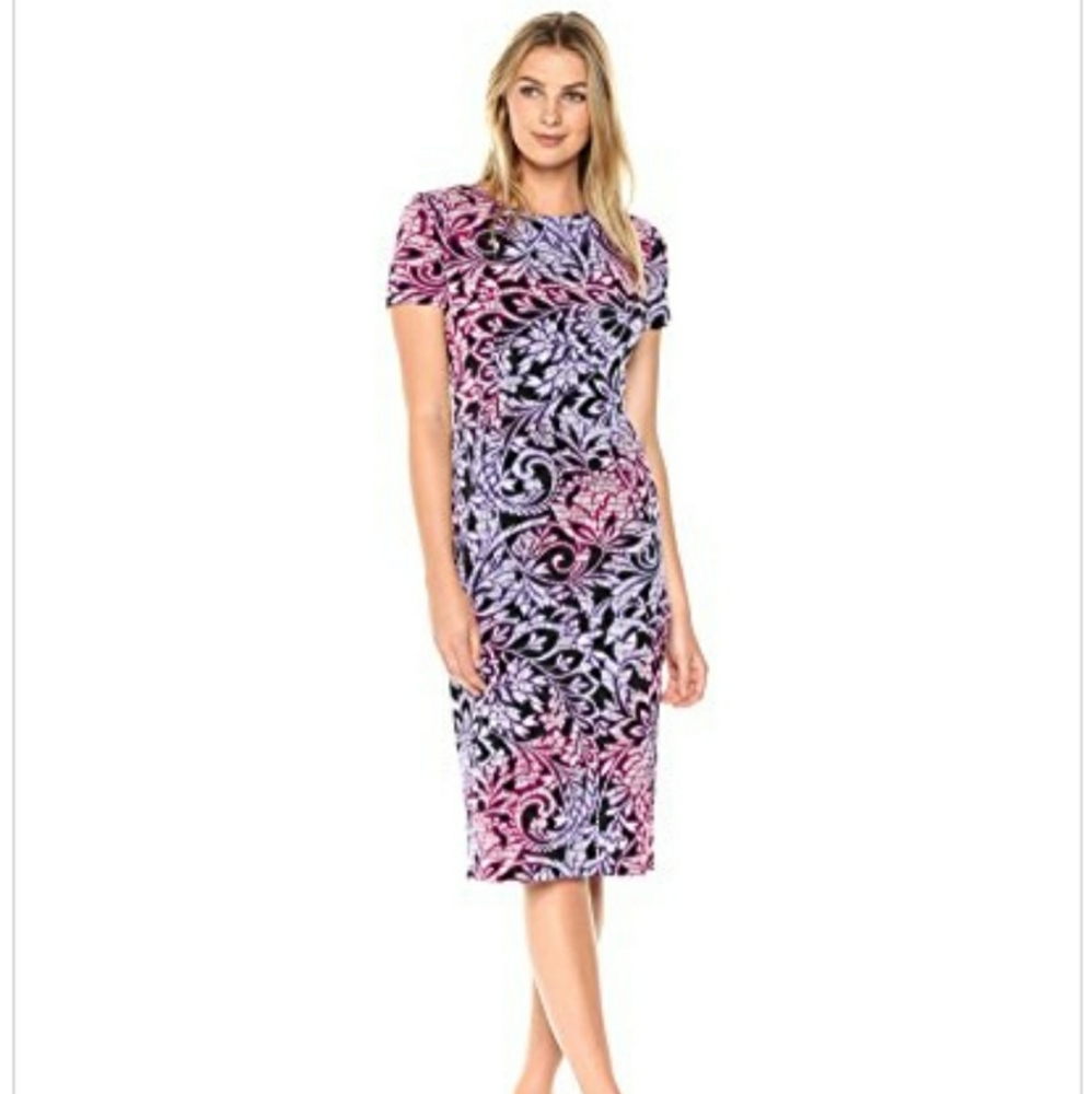 London Times Flemish Scroll Short Sleeve Dress